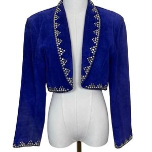 Vintage Dangerous Threads Purple Suede Studded Crop Bolero Jacket L Western 80s